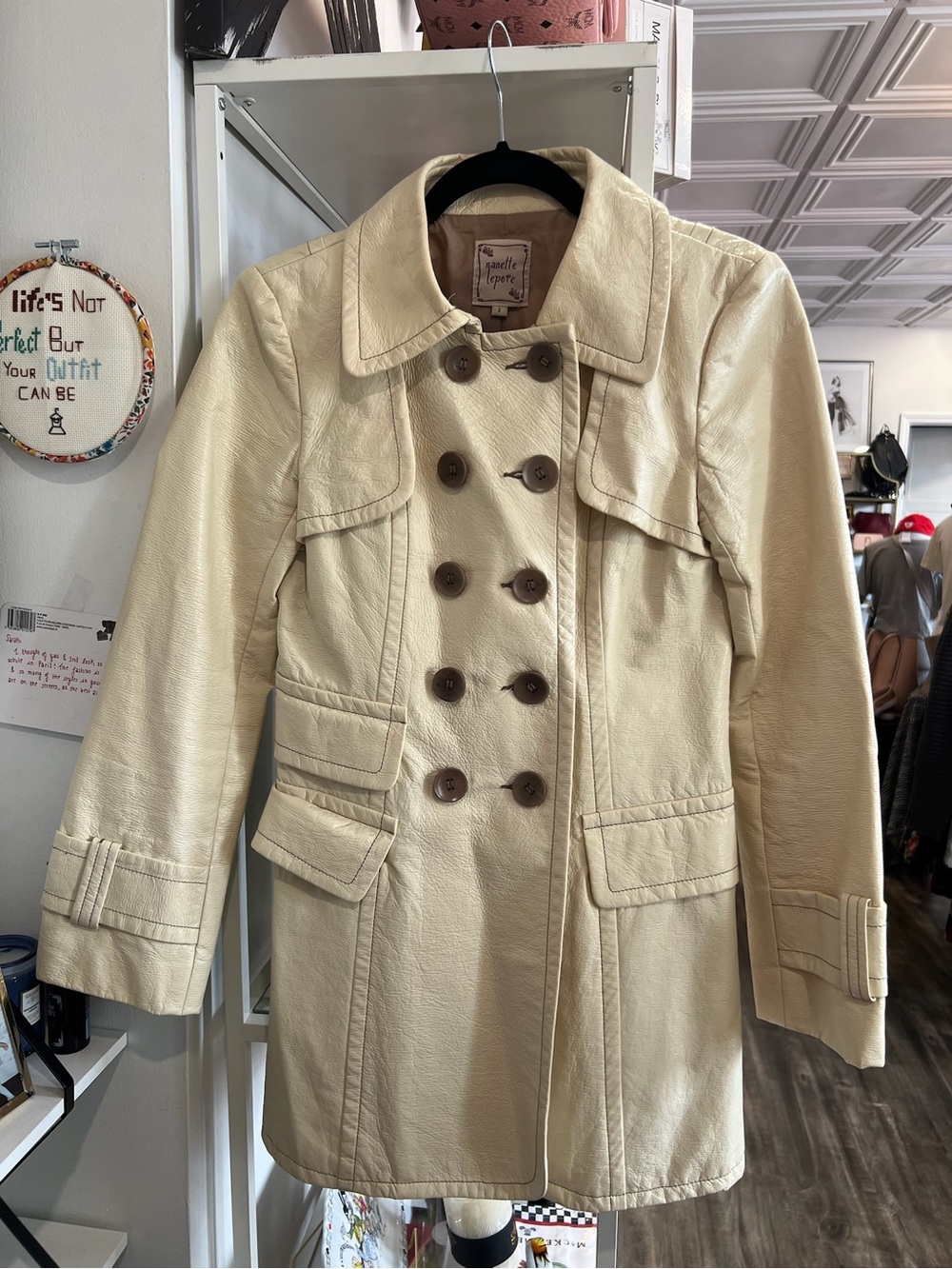 Nanette Lepore vintage Cream Double-Breasted Trench Coat